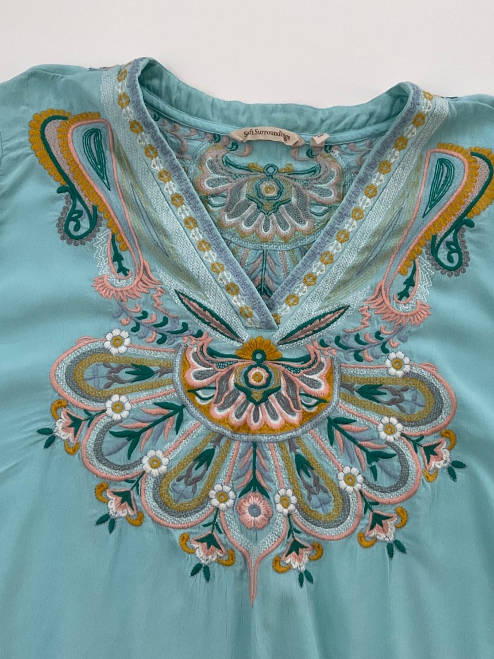 Soft Surroundings River Island Tunic 2 XL Aqua Blue Embroidered Boho Resortwear - Picture 12 of 12